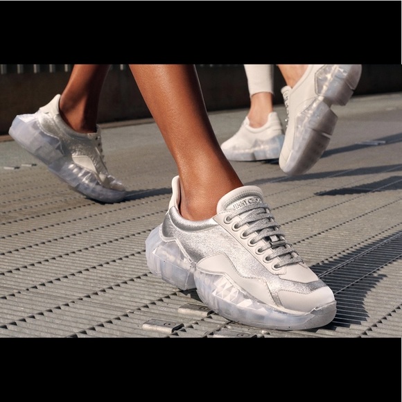 Jimmy Choo diamond Luxury sneakers silver/white metallic leather 40/10 NWT - Picture 15 of 16